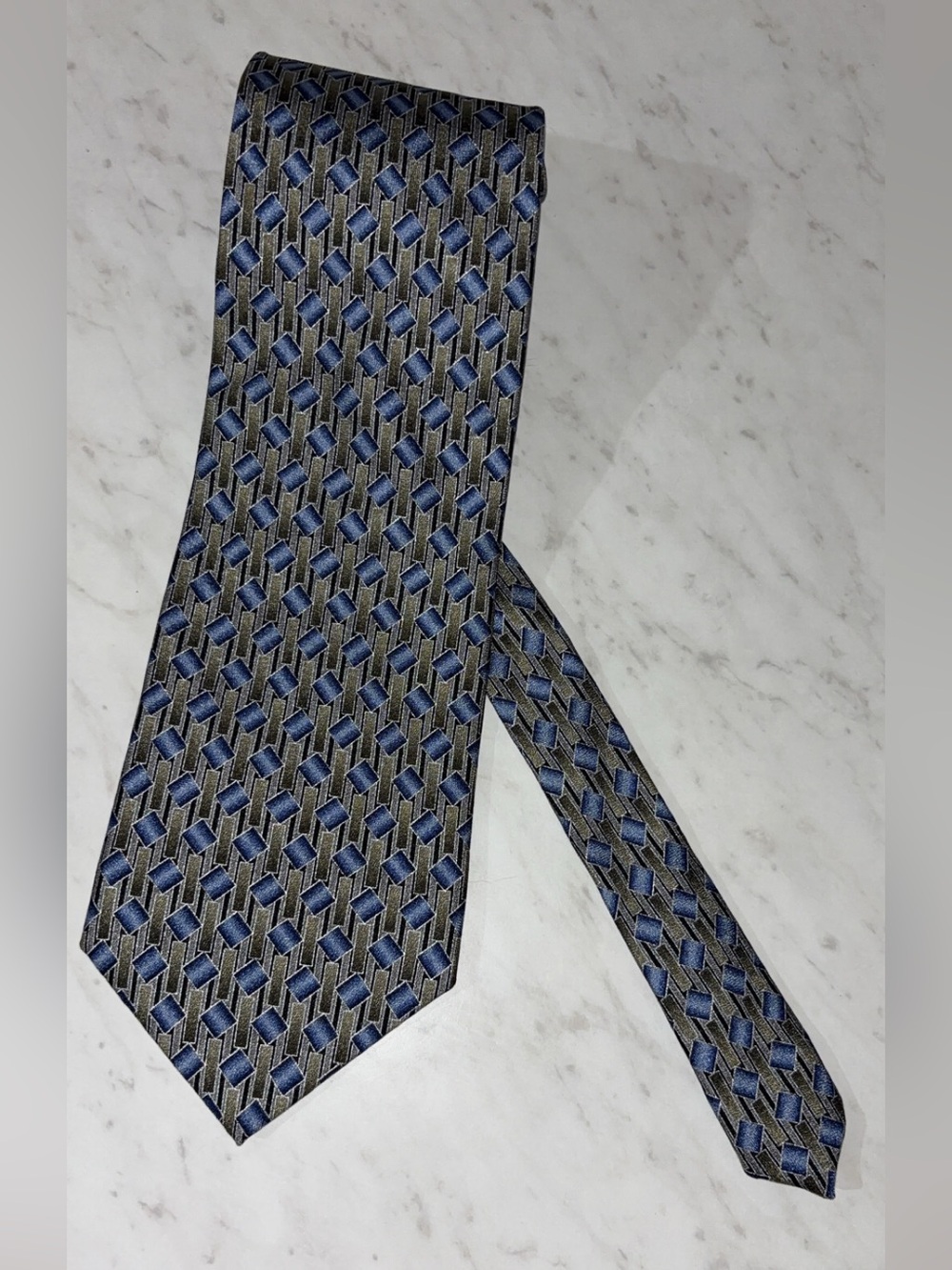 Valentino Rudy Geometric Blue and Gray Silk Tie